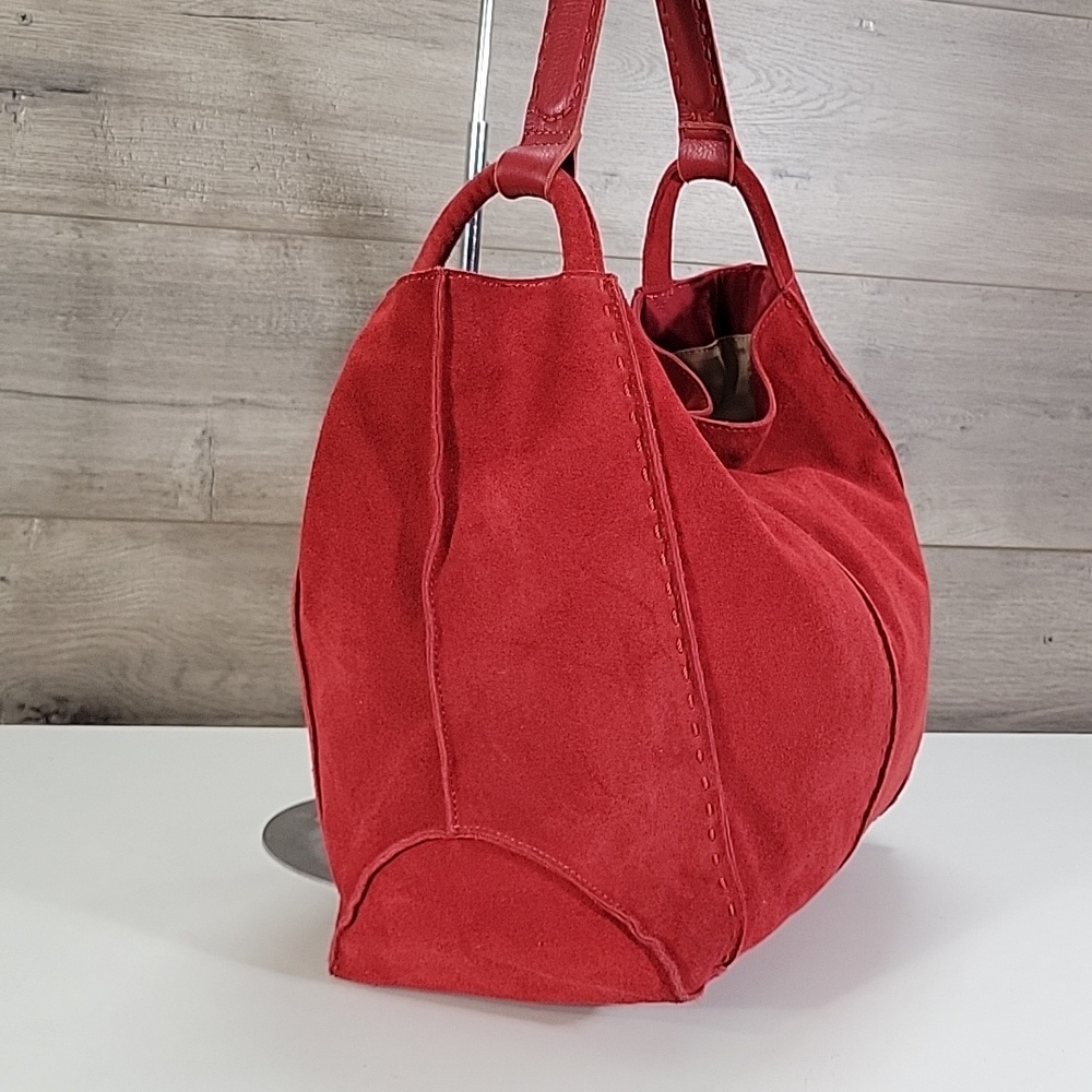 The Sak Los Feliz Red Suede Leather Tote Shoulder Bag - Picture 3 of 15